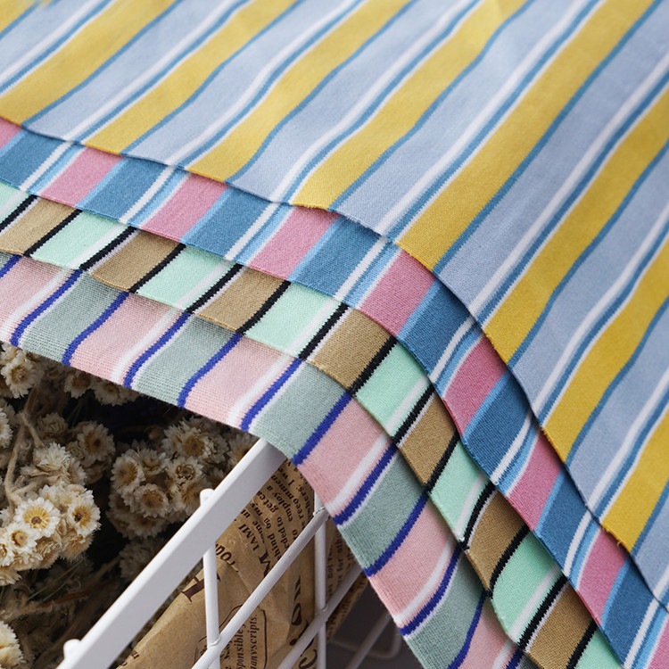 100% Cotton Double Knit Fabric , Soft Stripe Knit Fabric For Long Sleeve Clothes