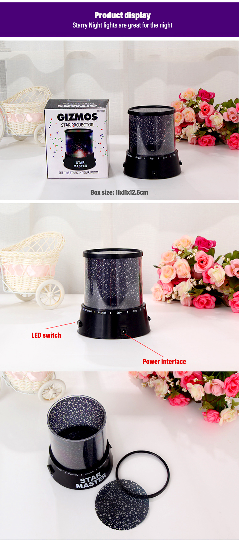 Projector Starry 3D Acrylic Decorative Motion Sensor Night Light