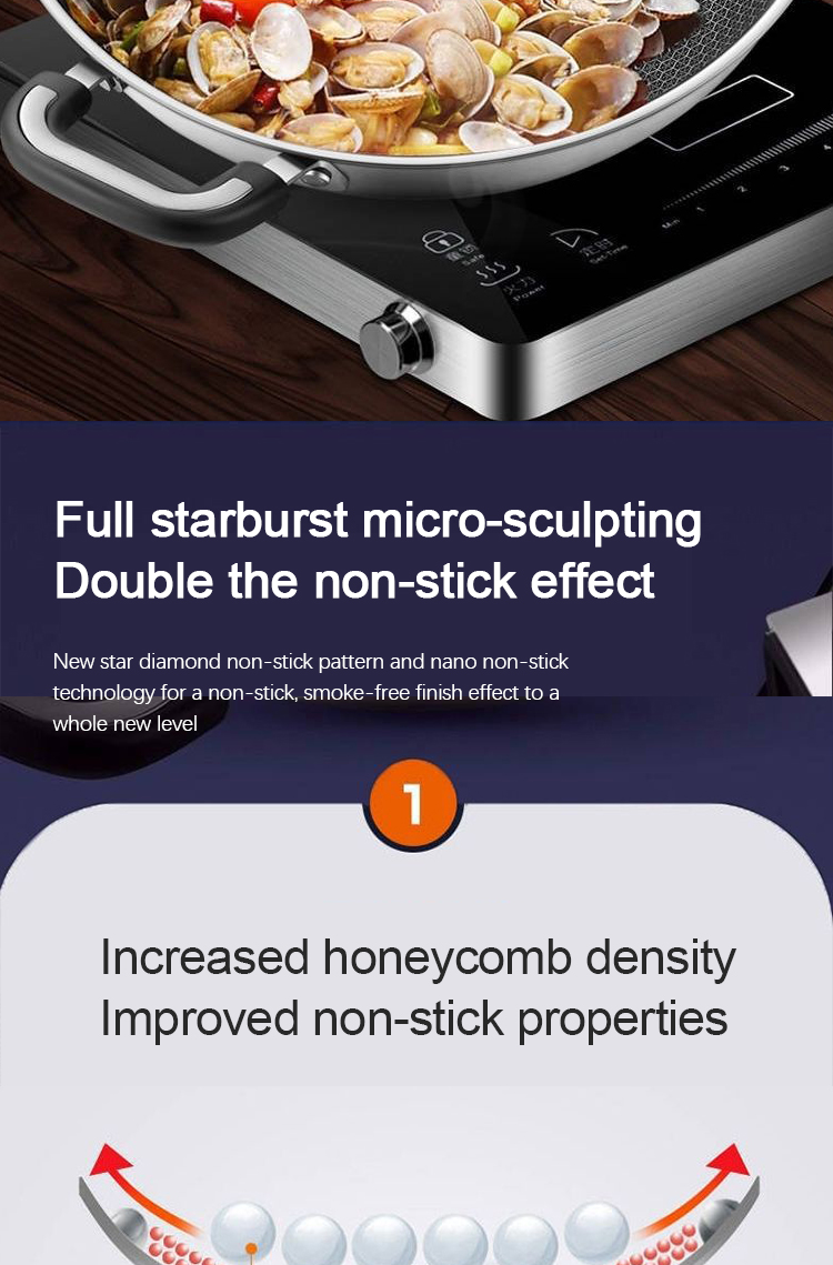 Hot Selling Kitchen 304 Stainless Steel Fry Pan Induction Bottom Honeycomb Non Stick Cooking Pan with Bakelite Handle