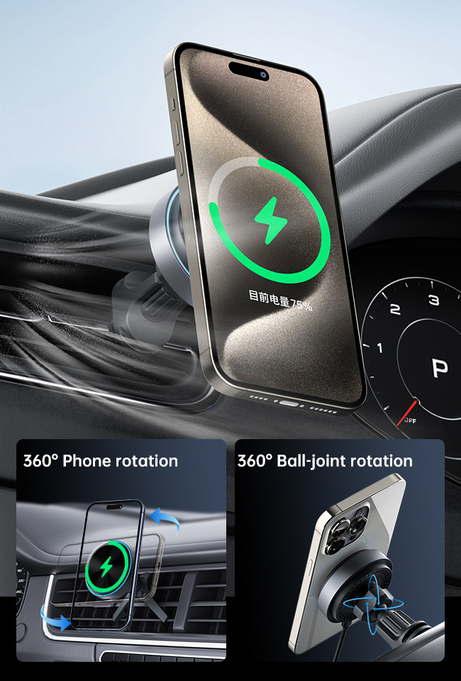 Heat Dissipation Wireless Car Magsafe Charger Fast Charging One Handed Operation