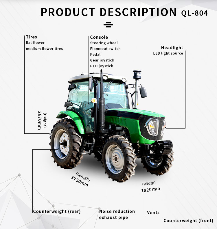 70HP Front Loader Trailer Four Wheel Tractor With Agricultural Machinery Parts