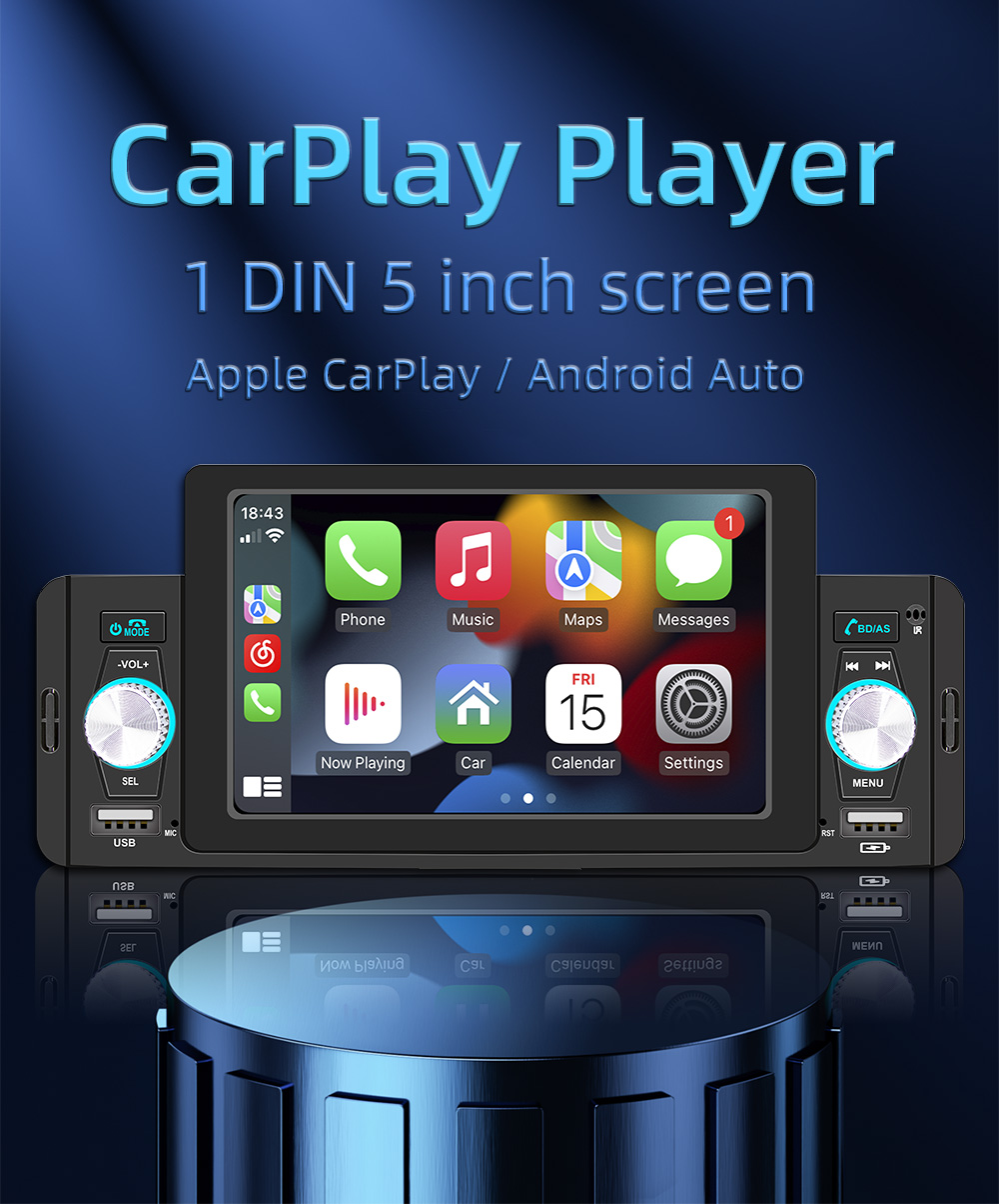 Universal 1 Din Car Mp5 Player 5 Inch BT5.1 Car Audio Stereo Wireless Carplay
