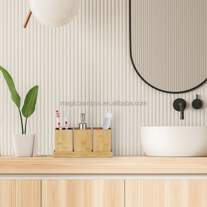 100% Natural Bamboo Sustainable Toothbrush Holder Cup Soap Dispenser Bath Set