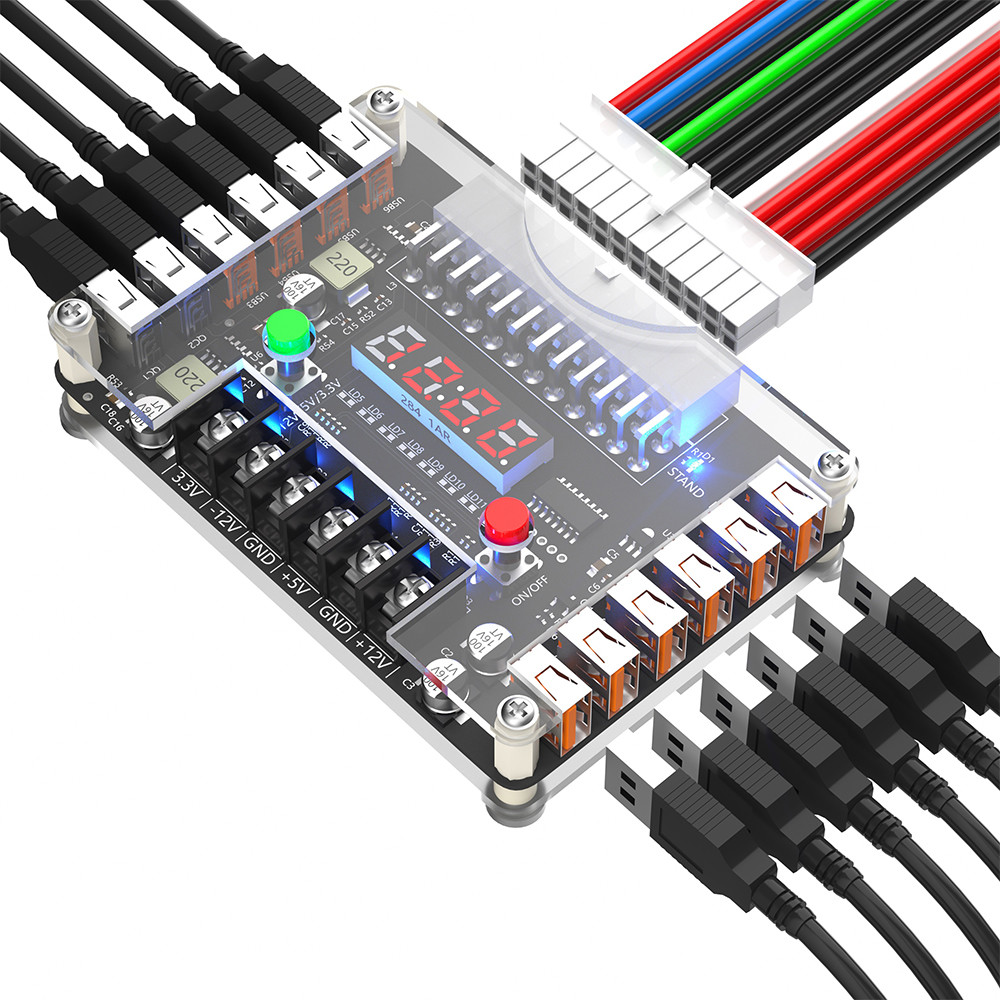 ATX Power Supply Breakout Board And Acrylic Case Kit With 3.3V, 5V, 12V,-12V Output Voltage