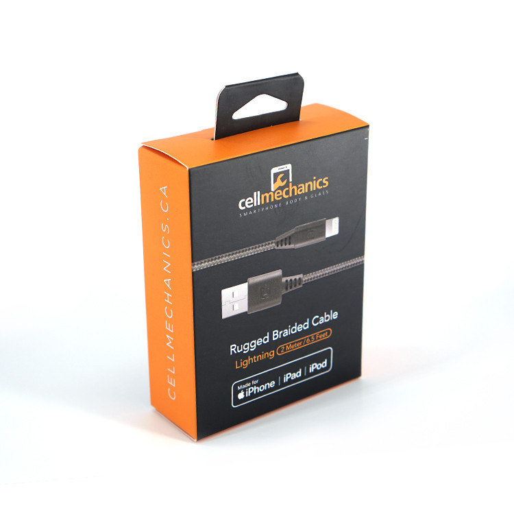Pantone Printing USB Data Cable Packing Box Debossing With Hanger