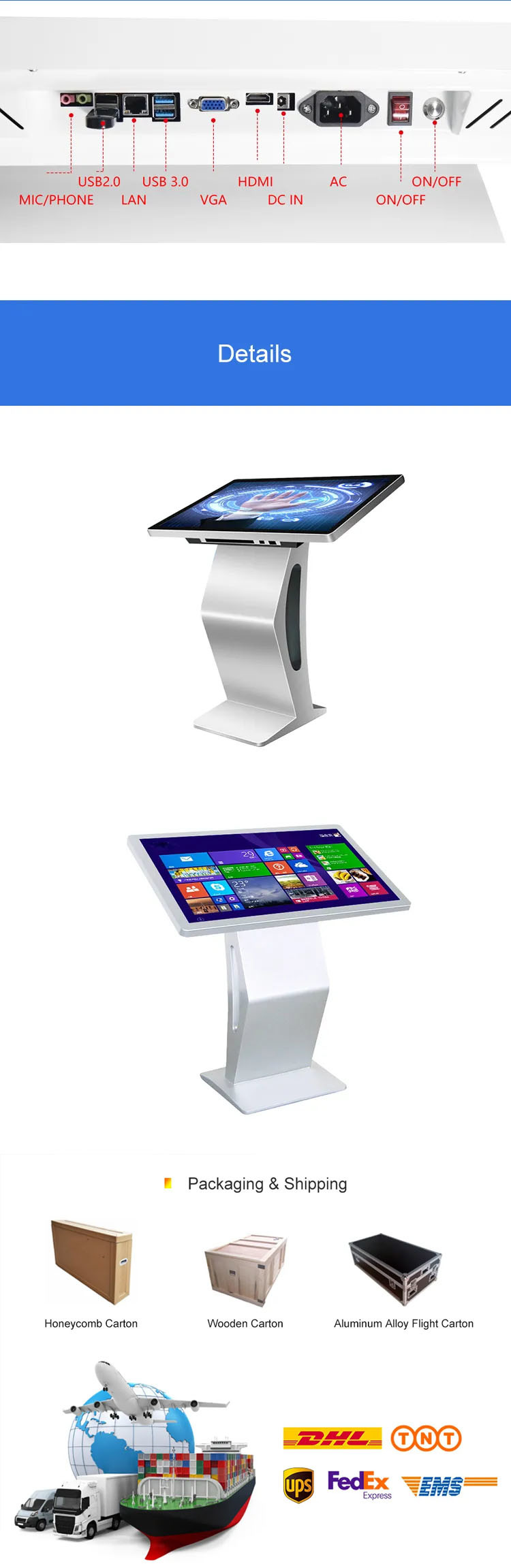 Indoor Advertising Display Screen LCD Touch Kiosk Floor Standing