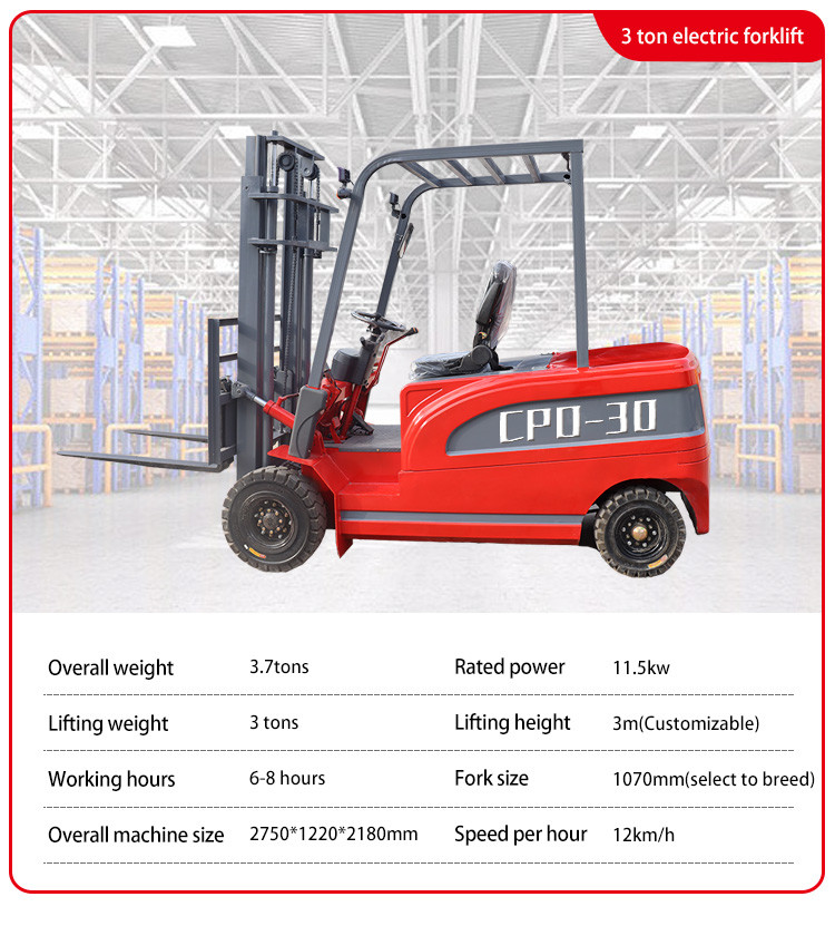 3 Ton Electric Forklift , Fully Automatic 3m-6m Lifting Electric Counterbalance Truck