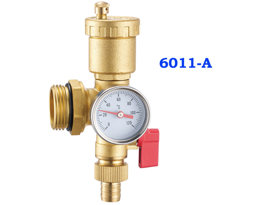 Brass Manifold Parts Integrated Air Vent Valve G1/2" Nut Threaded Flushing Drain Valves