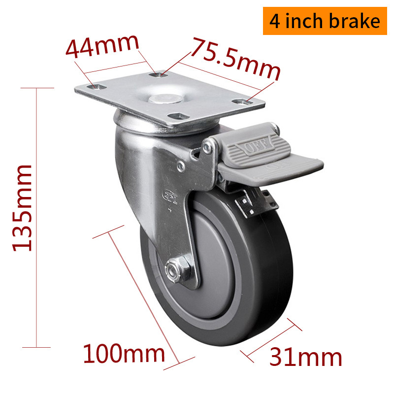 EDL Medium Duty Zinc Coating 4inch 110kg Plate TPE Caster by Rigid, Swivel and Brake type
