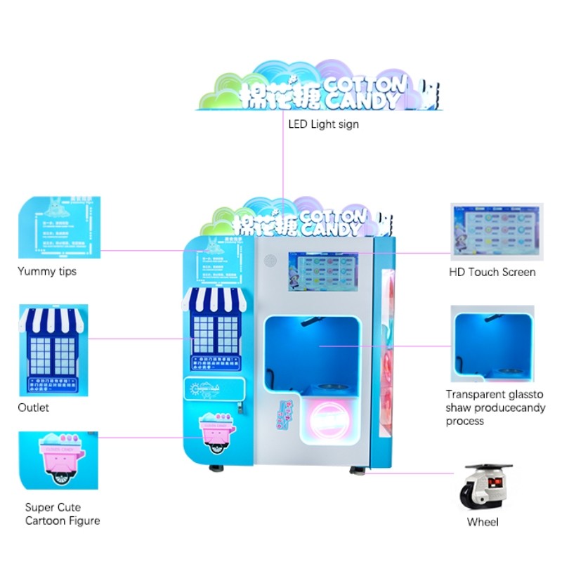 Touch Screen Vending Machine Combo Sweet Floss Marshmallow Mall Cotton Candy Snack