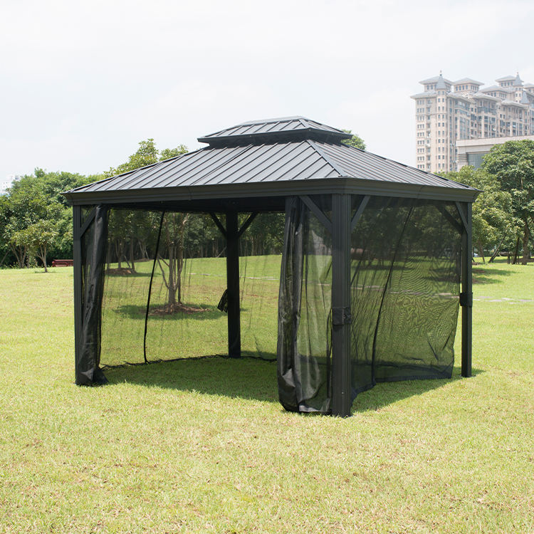 PVC Coated Iron Gazebo Quad Pop Up Gazebo With Sides Steel Frame
