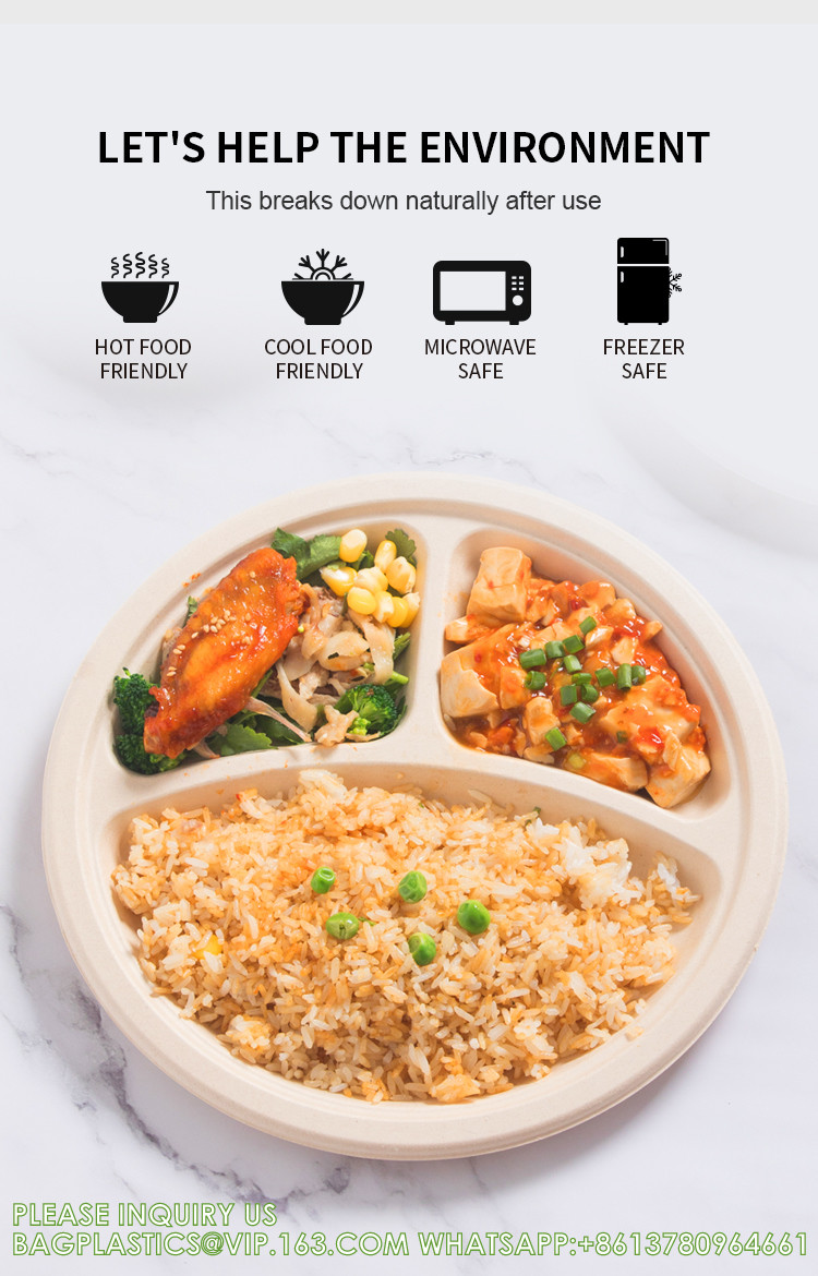 Eco-Friendly Customized Size Grease Oil Water Proof Microwavable Plate Disposable Compostable Sugarcane Bagasse