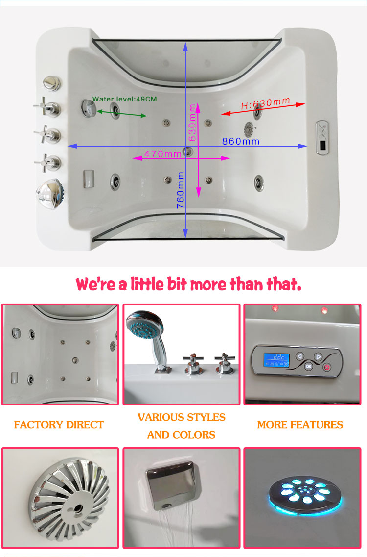 Baby Spa Center Use Freestanding Small Size Acrylic Swimming Massage Bubble Baby Spa Whirlpool Bathtub With LED Lights