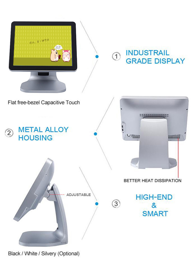 Silver Color Single Screen Retail Epos Systems High Sensitivity LCD / LED Diaplay