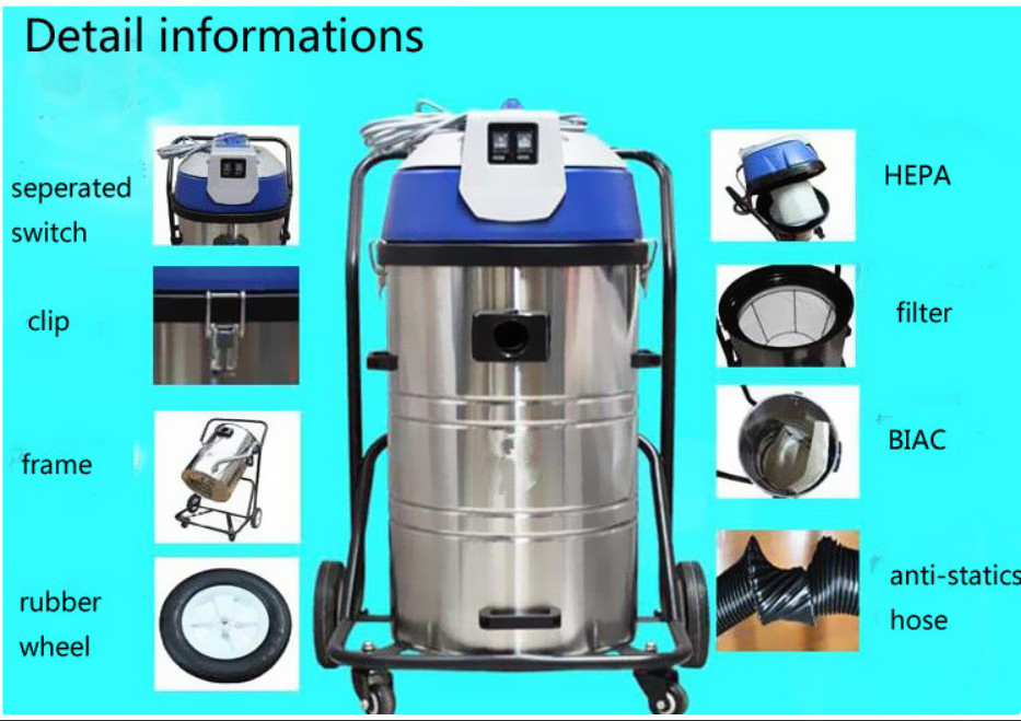 Three Motors Industrial Wet Dry Vacuum Cleaners High Filtration Precision
