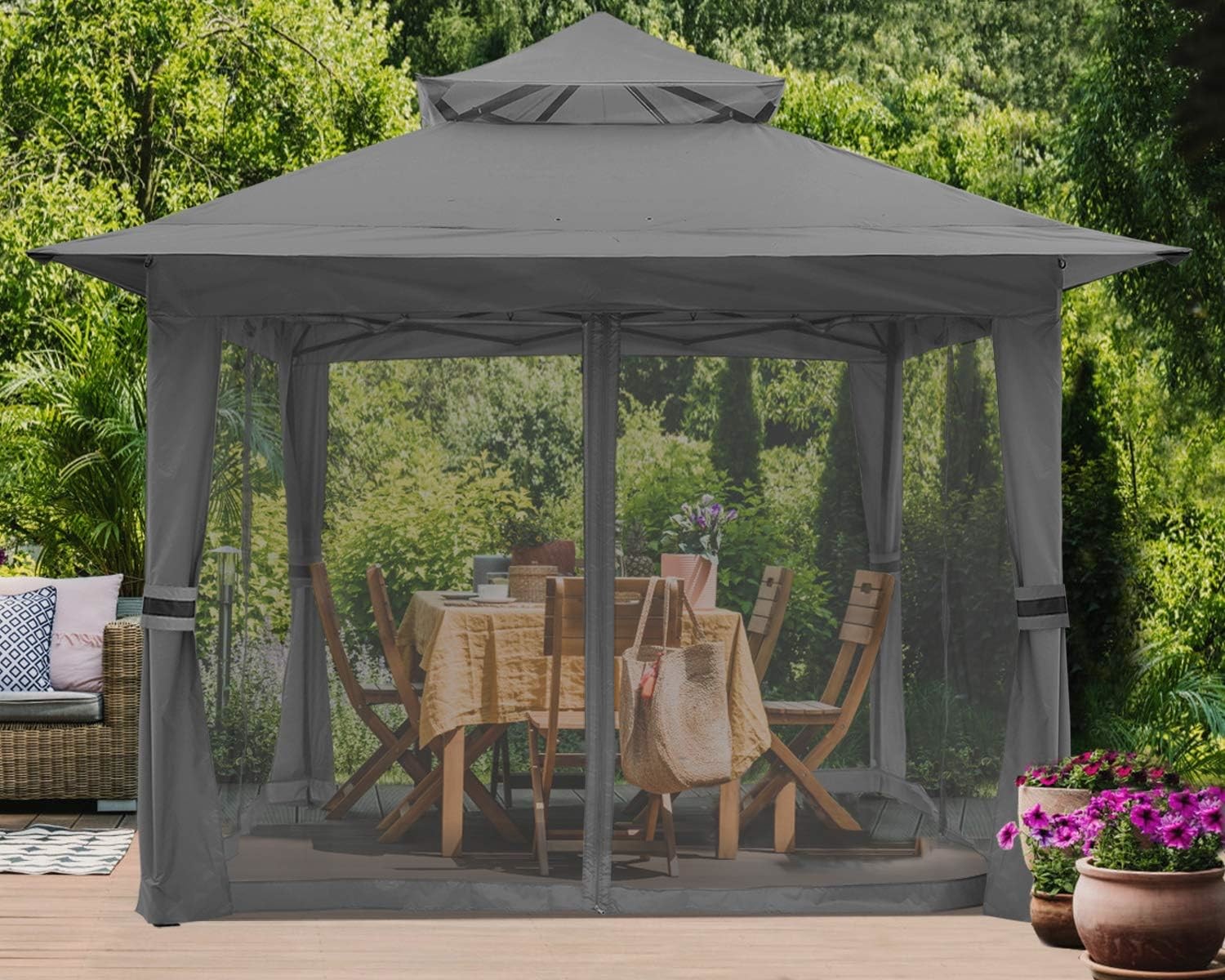 Pop Up Gazebo Mosquito Nettings, Outdoor Canopy Shelter Garden Lawn Backyard, Patio Cover Outdoor Gazebo Pergol