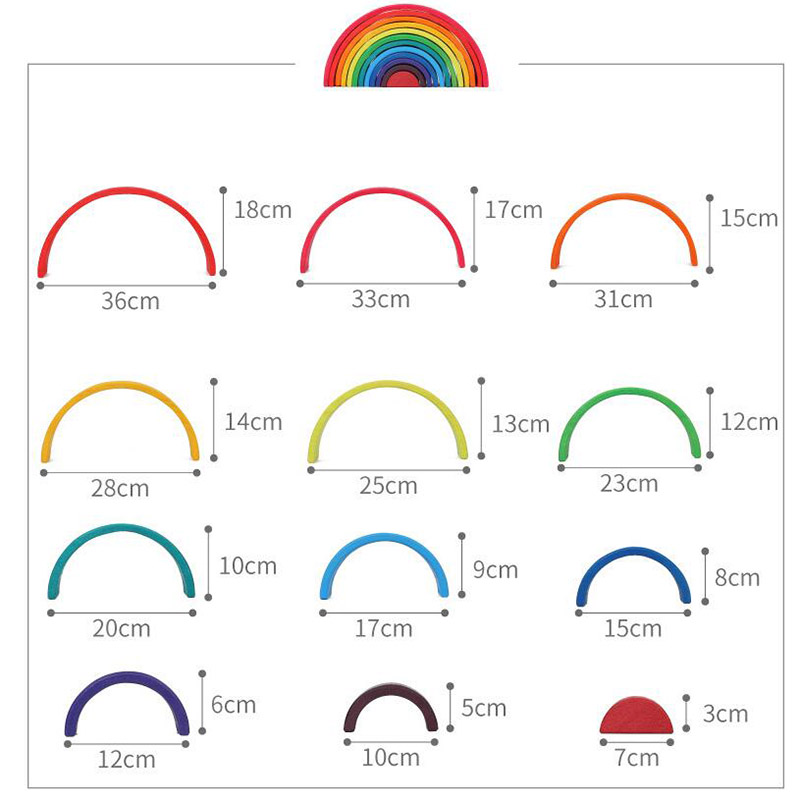 Brown 18cm Rainbow Wooden Building Blocks Toy Creative Educational