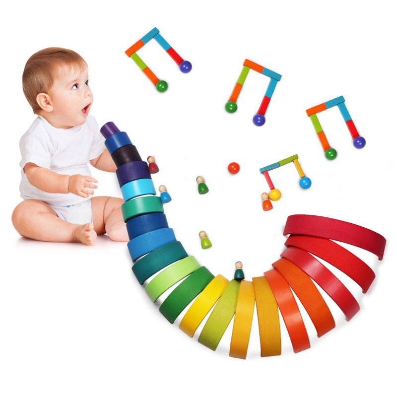 Brown 18cm Rainbow Wooden Building Blocks Toy Creative Educational