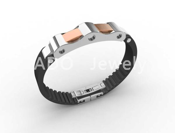 Top Quality Europe Fashion Stainless Steel Genuine Leather Silicone Bangle