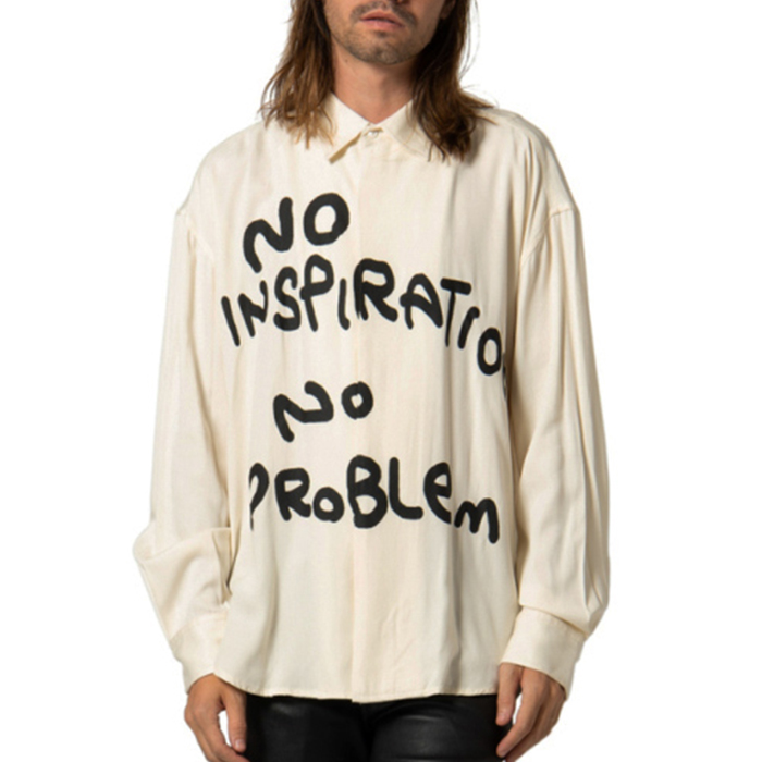 White Men's Casual Long Sleeve Button Down Shirts With Custom Design Logo