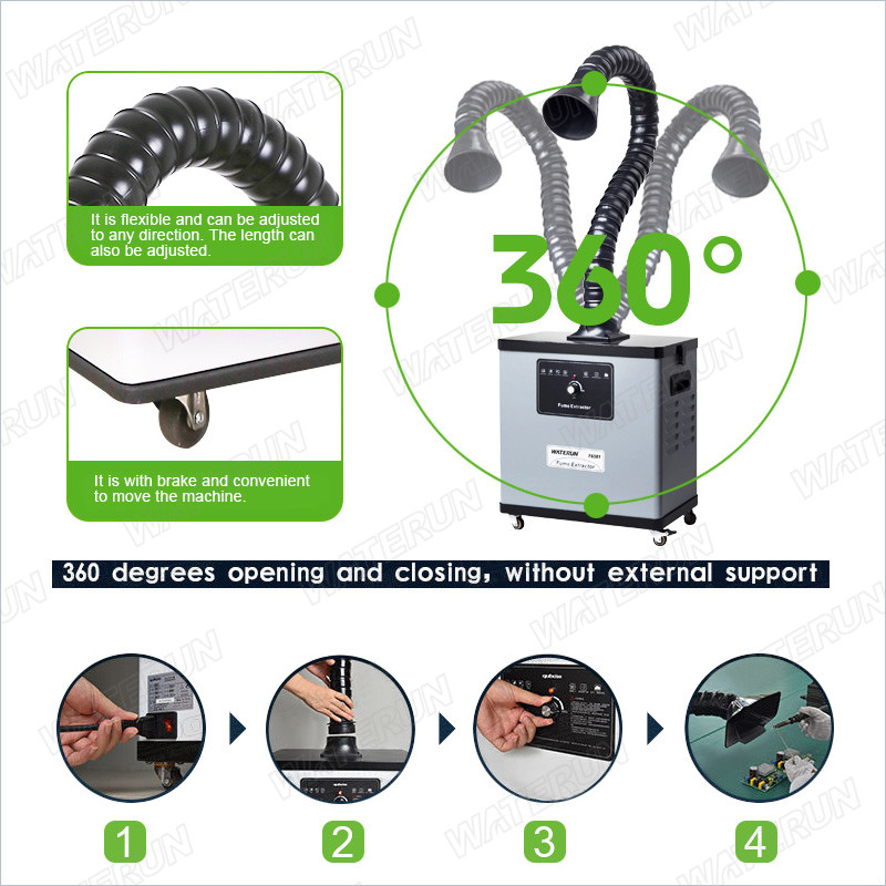 80W Portable Solder Fume Extractor 235m3/h System Flow With Removable Wheels