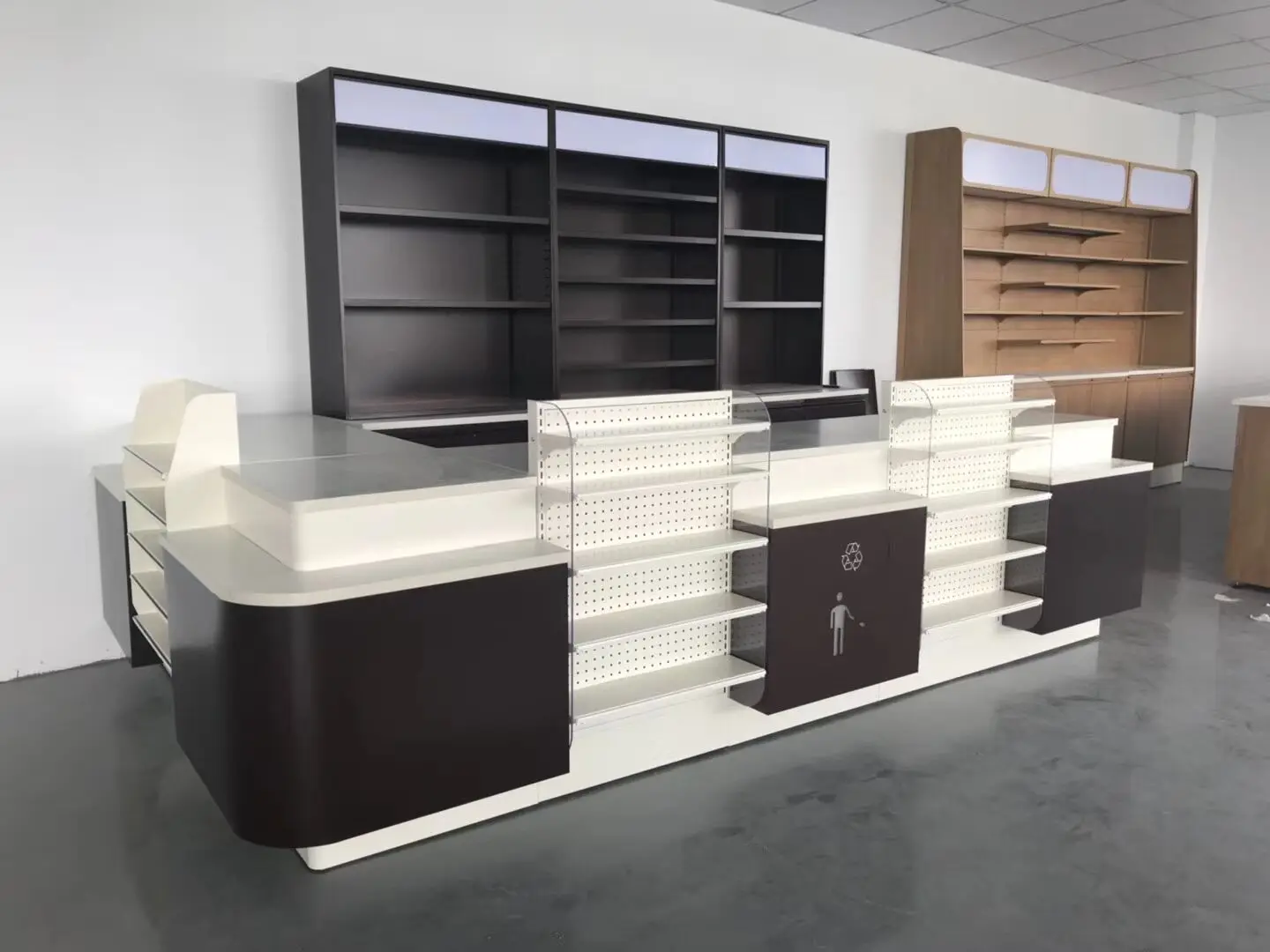 Small Supermarket Cash Counter Customized Grocery Store Checkout Counter