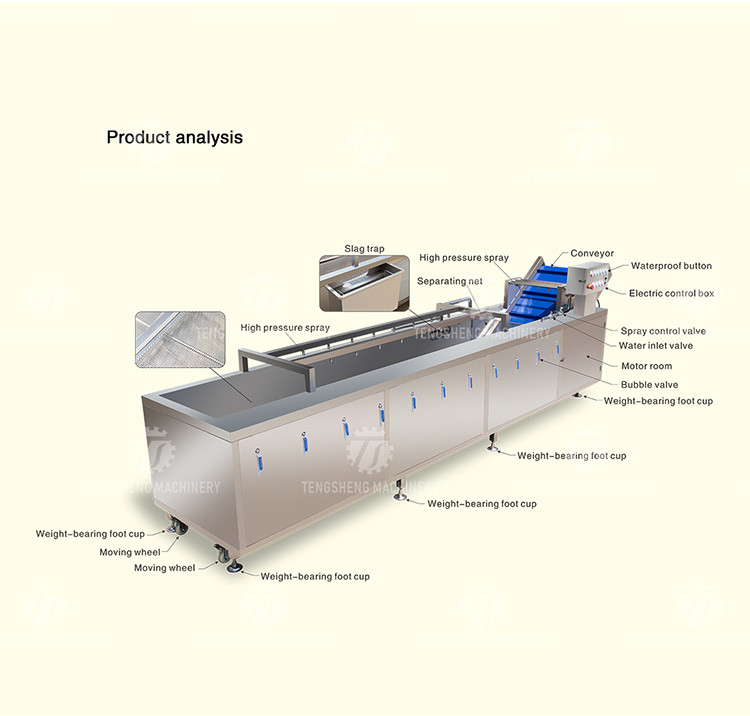 340KG Multi-functional vegetable washing machine large vegetable washing machine continuous type