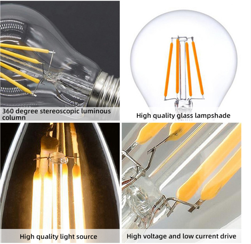 Clear LED Filament Lamp E27 8W LED Edison Bulb 200V 240V A60