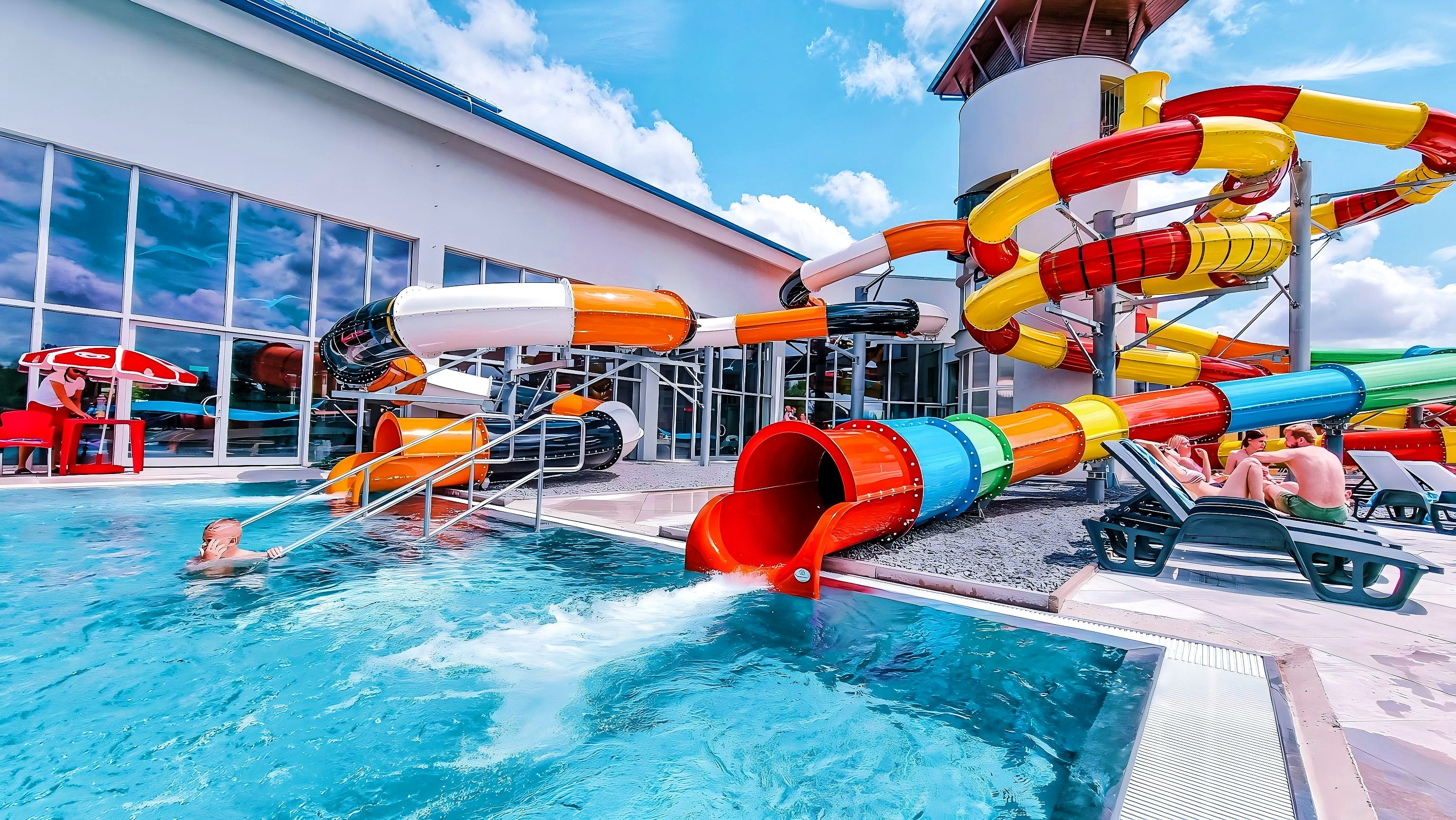 Outdoor Water Playground Game Fiberglass Slide For Swimming Pool