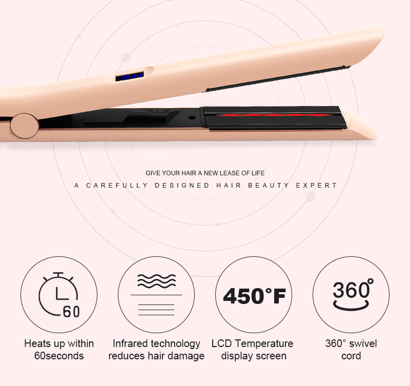 Instant Heat Up Dual Voltage Infrared Flat Iron LCD Display Hair Straightener