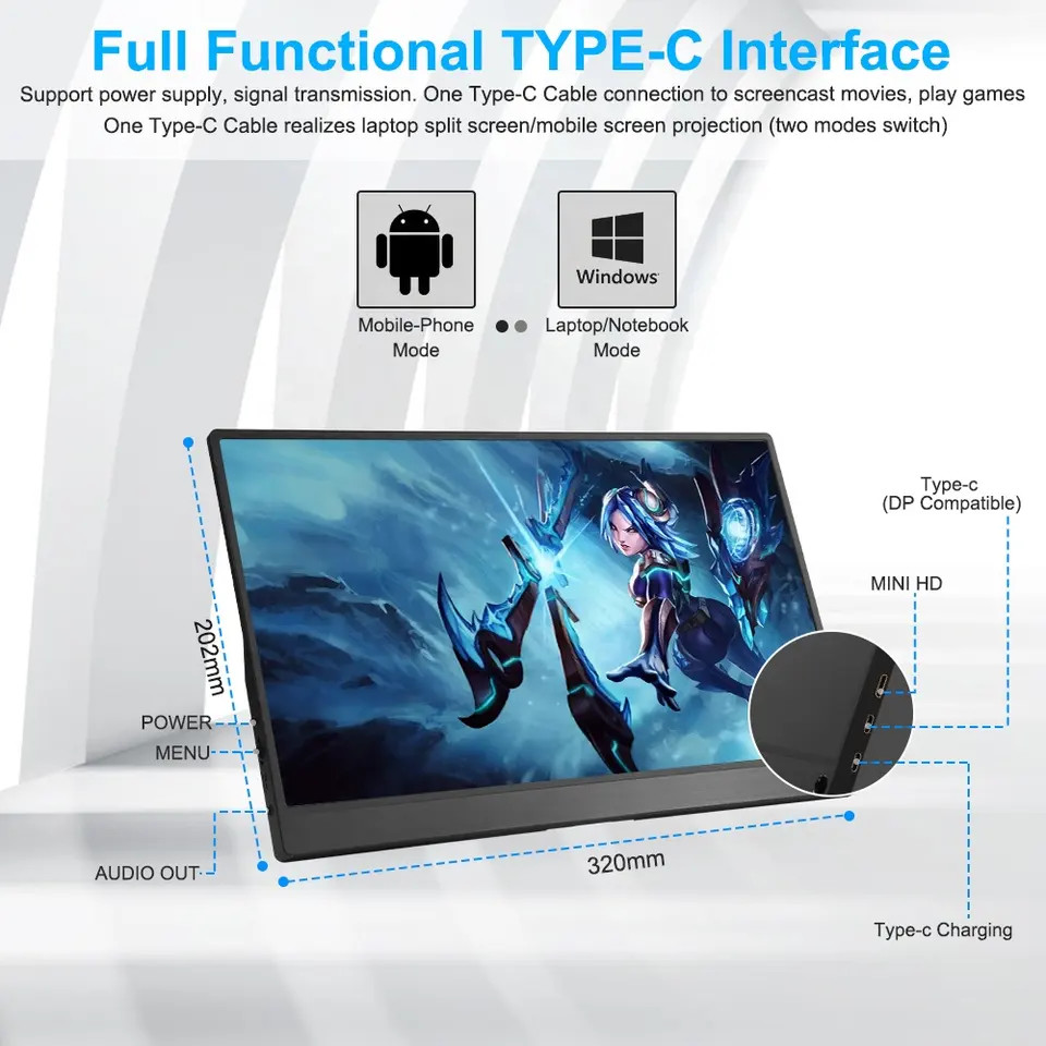 Portable Dual Monitor with Two Extra Screens 1920 X 1080 Resolution IPS LCD Panel for Laptop