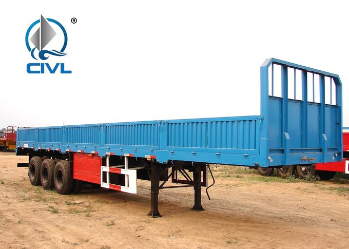 Three Axle Semi Trailer Trucks , Yeallow Color Sidewall Semi Trailer Flatbed Trailer