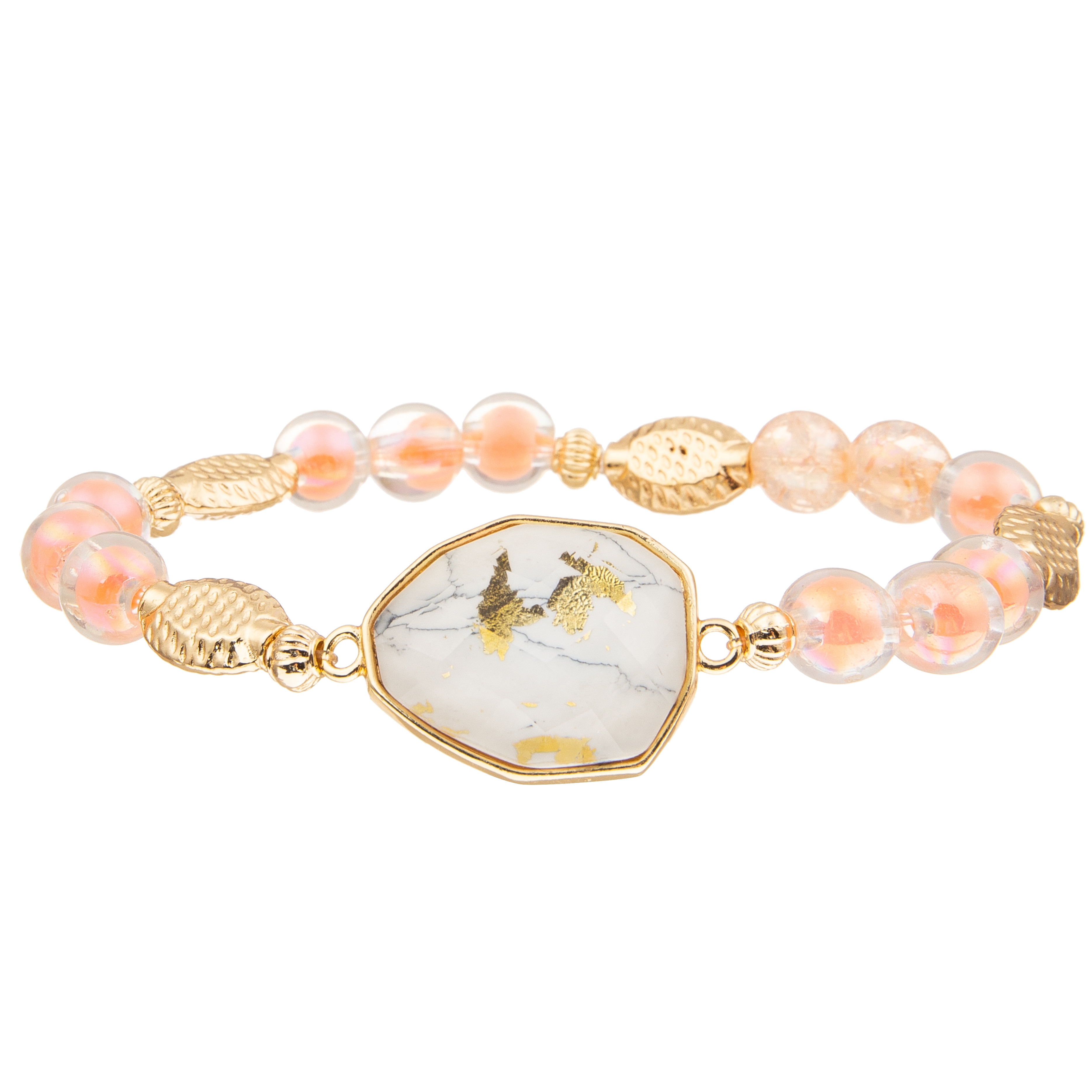 5 Colors Handmade Glass Beads Bracelets Set With Gold Plated Irregular Turquoise