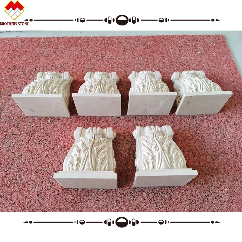 Hotel Beige Cream Marble Roman Corinthian Capital Stone Column Bracket Carving Corbels