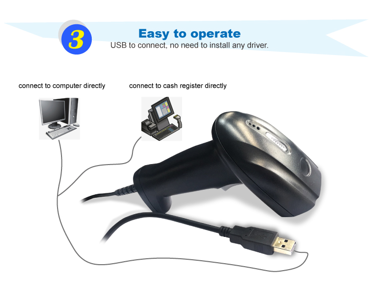 Bimi 2D Barcode Scanner for Supermarket or Restaurant USB Wired Handheld Barcode Reader