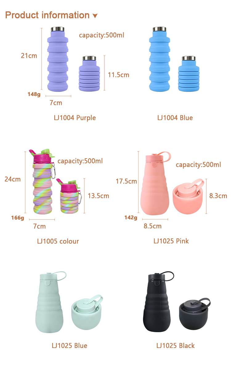 Leakproof Foldable Silicone Drinking Bottle BPA Free For Travel Camping