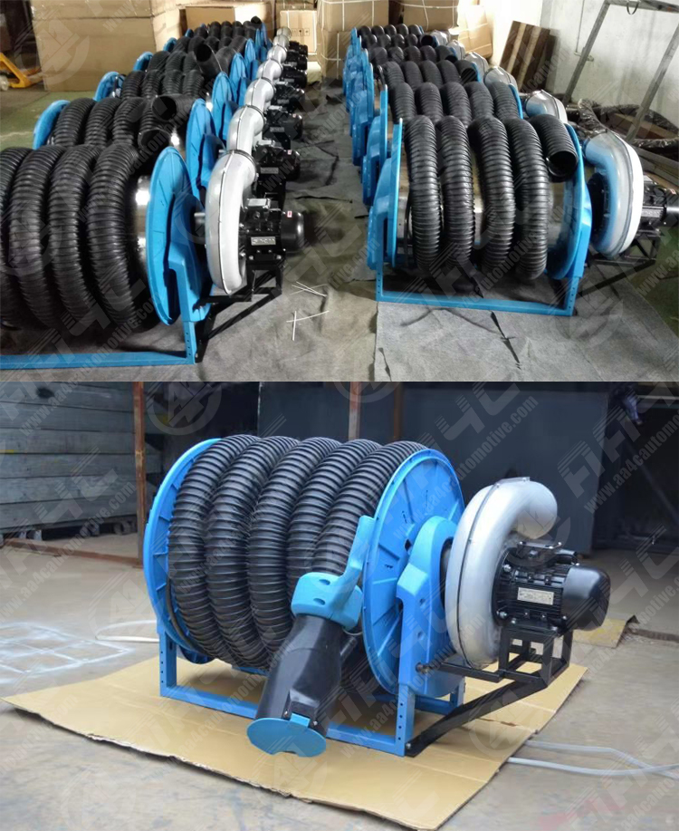 AA4C Vehicle Spring Driven Exhaust Hose Reel Car Exhaust Extraction Hose Drum On Sliding Rail