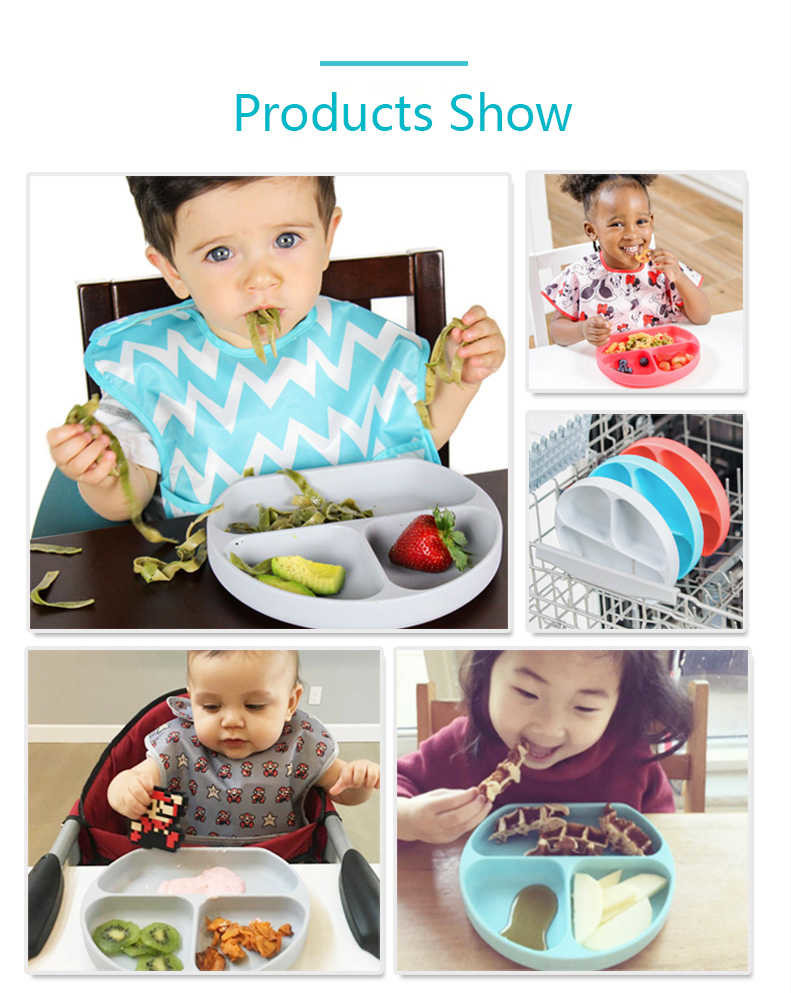 Red Silicone Childrens Plates Unbreakable Silicone Suction Divided Plate