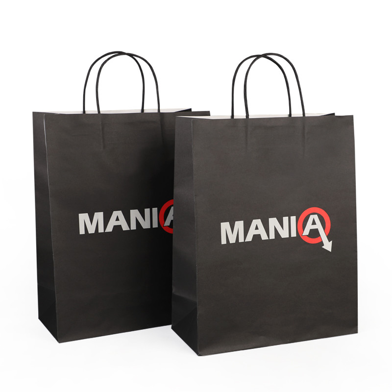 Custom White Paper Kraft Merchandise Bags With Handle For Packaging 12x7x17