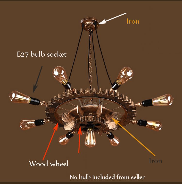 Creative Retro Loft Chandelier Wood Pendant Lamp Restaurant Living Room Dining Room Wheel Chandelier(WH-VP-228）