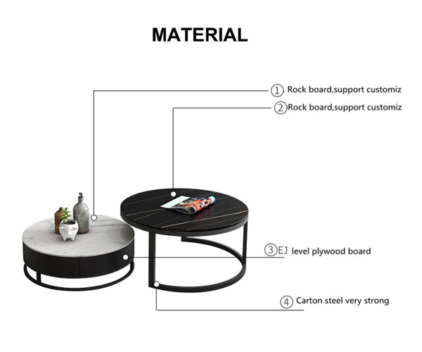 80x80cm Round Luxury Center Tables Design Metal Black Combination