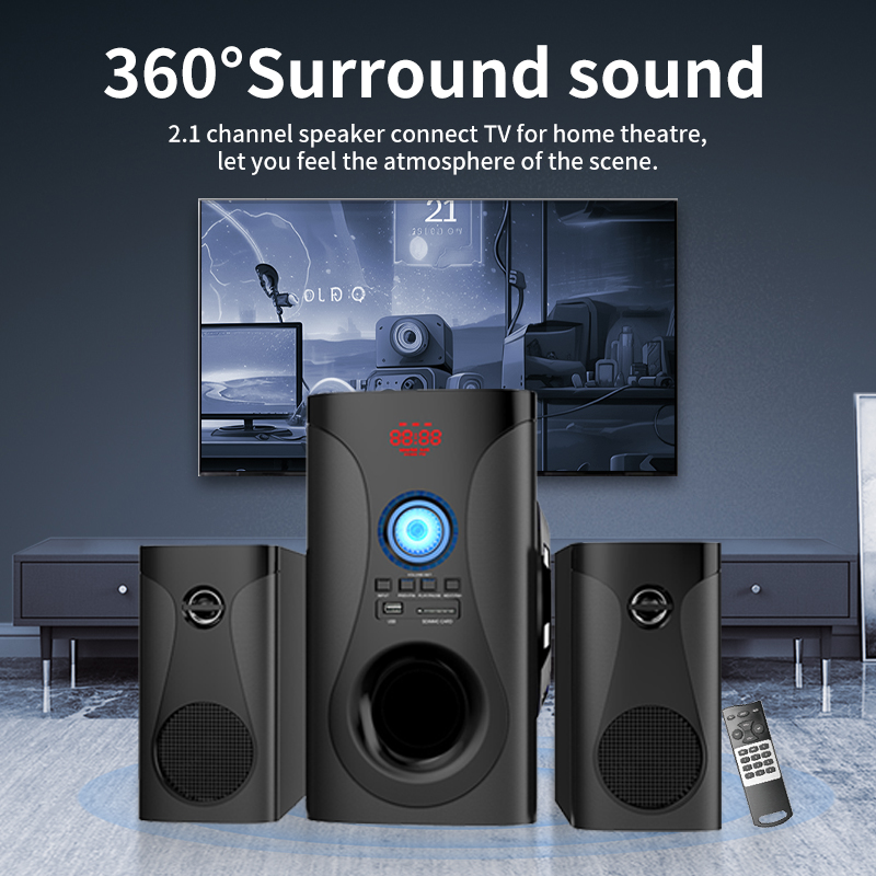 HiFi Surround Sound Electronic Home Theater 2.1 Multimedia Speaker System for Leisure