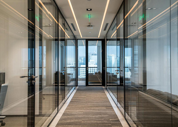 Double Layer Glazed Glass Partition Wall System Sound Proof Easy Installation