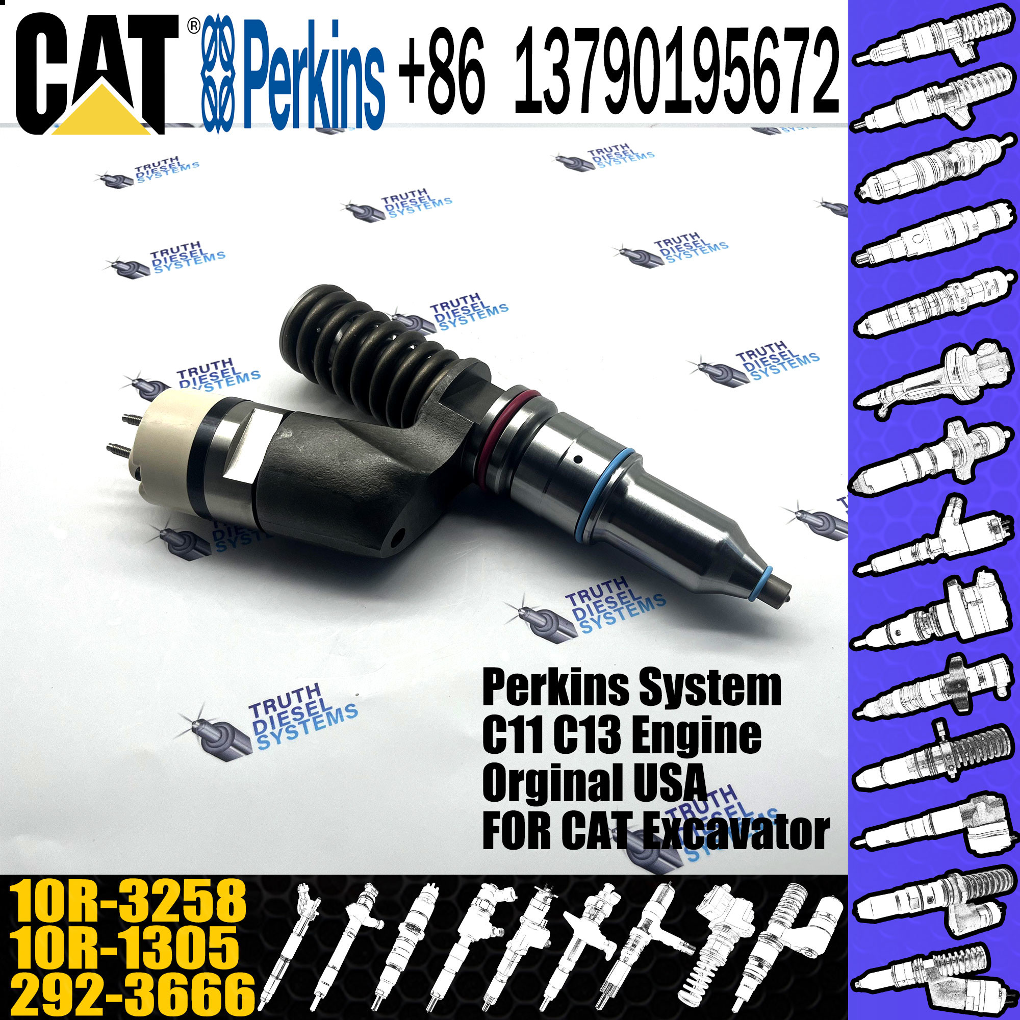 GAMEN High Quality Diesel Fuel Common Rail Injector 250-1309 10R-3258 For Caterpillar Common Rail C11/C13