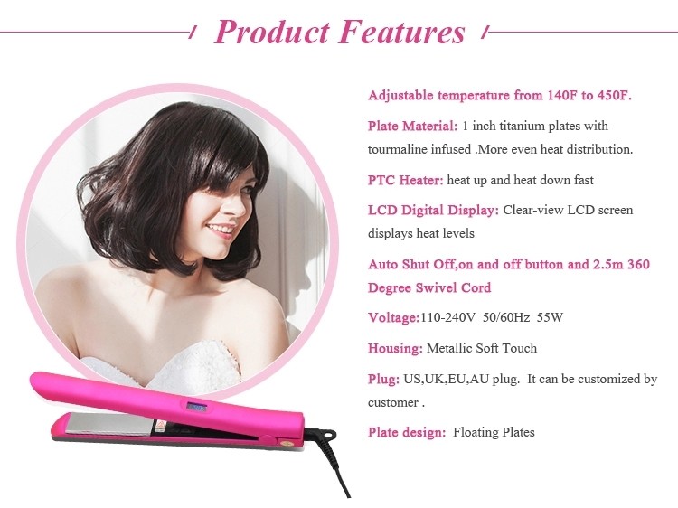 Ceramic Plate Hair Straightening Tools Fast Heating With Mini LED Display
