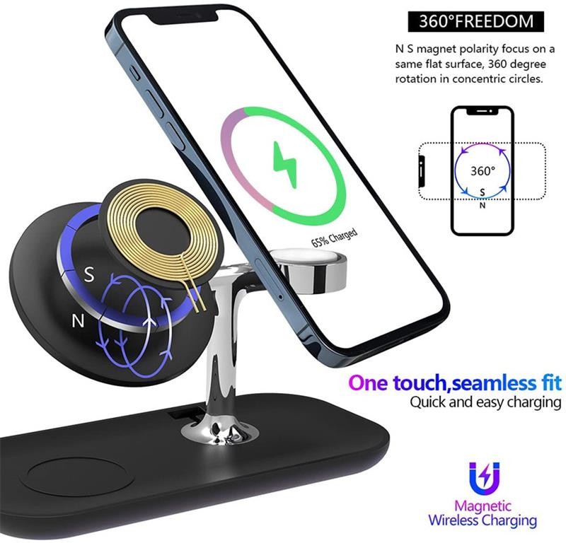 3 In 1 Wireless Magsafe Charger 10W 1.2A 3MM Qi Fast Charging Station