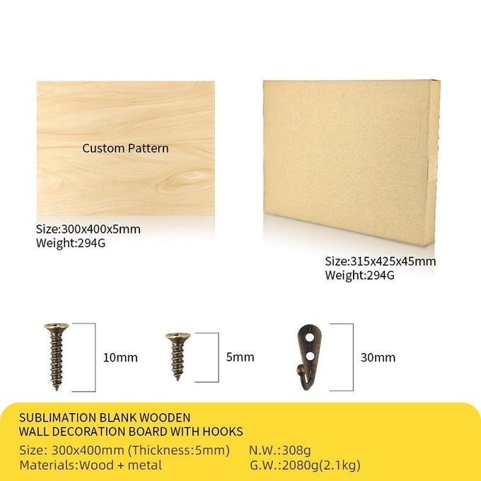 DIY Personalized Sublimation Bamboo Key Holder Custom Decorative Wall Shelf With Hooks For Sublimation Heat Transfer Printing
