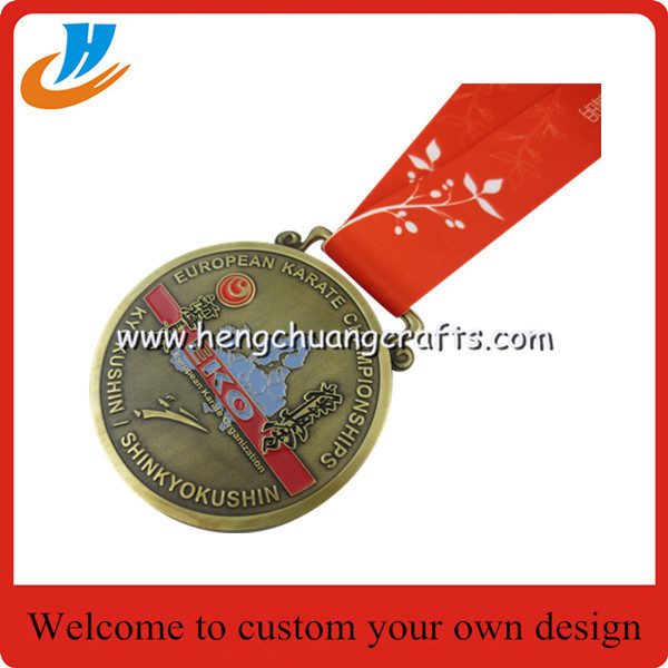 3D Embossed Die cast Award medals, Highly Detailed 3D silver metal medal with ribbon