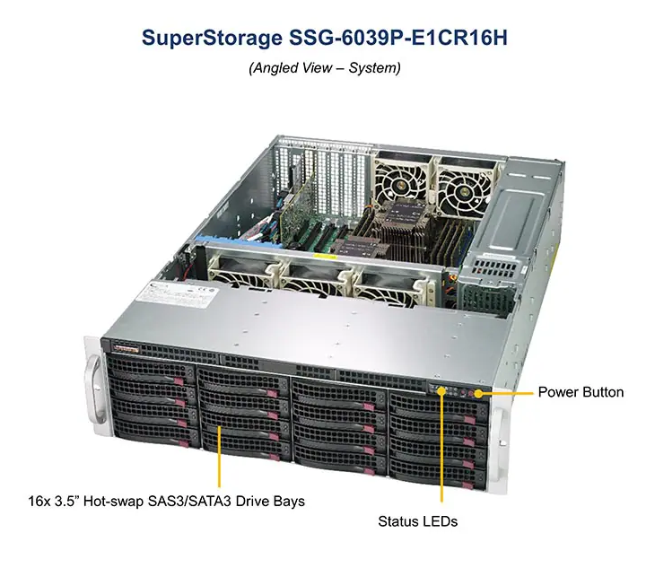 12G SAS 3U Supermicro Superstorage Server 6039P-E1CR16H 16x SATA/SAS LSI 3108 Dual 10 Gigabit Ethernet