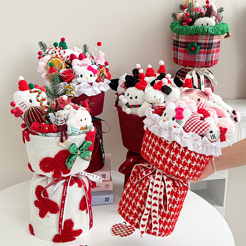 Christmas Plush Fabric Doll Finished Bouquet Christmas Eve Gift Birthday Present for Girlfriend